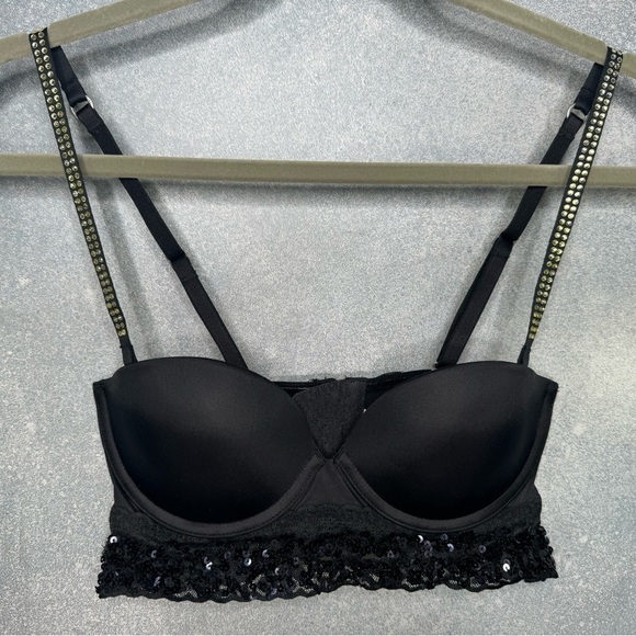 PINK Victoria's Secret Other - PINK Victoria's Secret Black Lace/Rhinestone Padded Bustier Bra - Size 34B